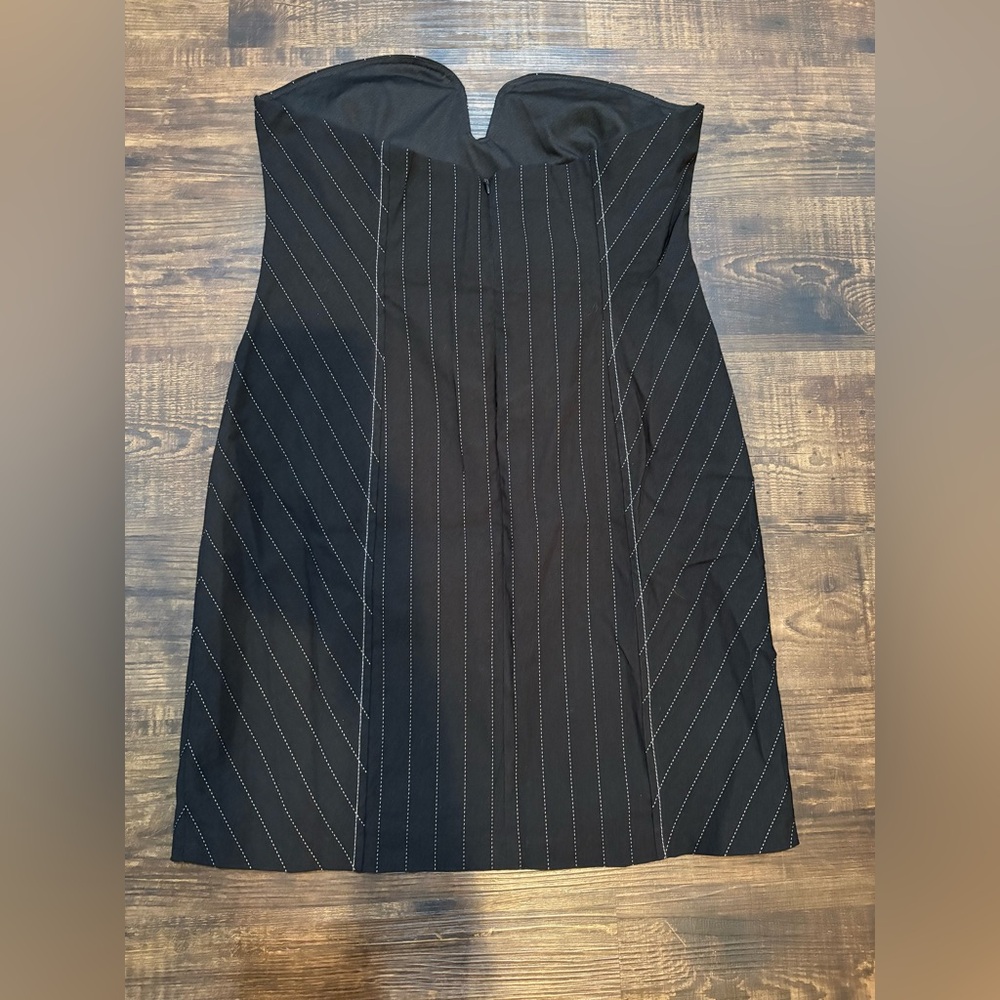 Zara Black Strapless Pinstripe Dress - Picture 2 of 4